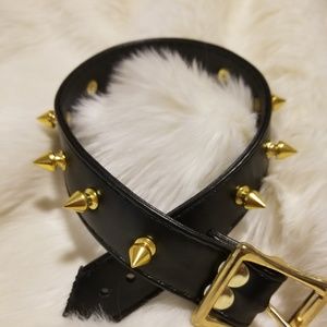 Faux Leather Gold Spiked Choker Necklace